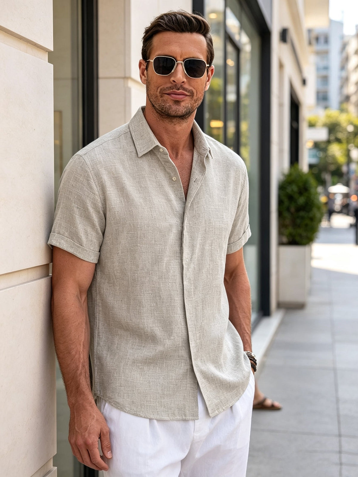 Men’s Linen Blend Short Sleeve Button-Down Shirt