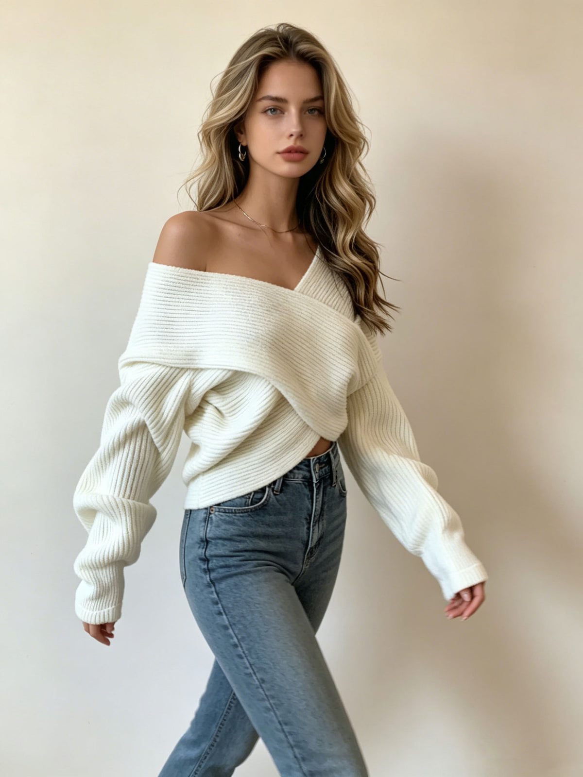Women’s Off-Shoulder Wrap Knit Sweater