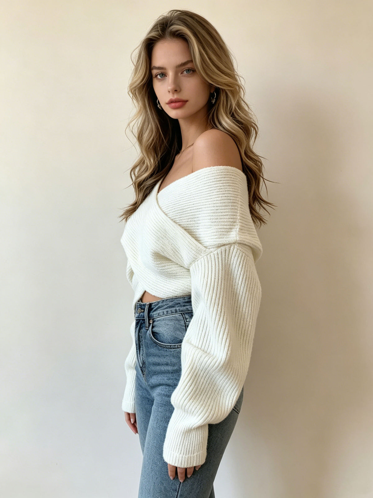 Women’s Off-Shoulder Wrap Knit Sweater
