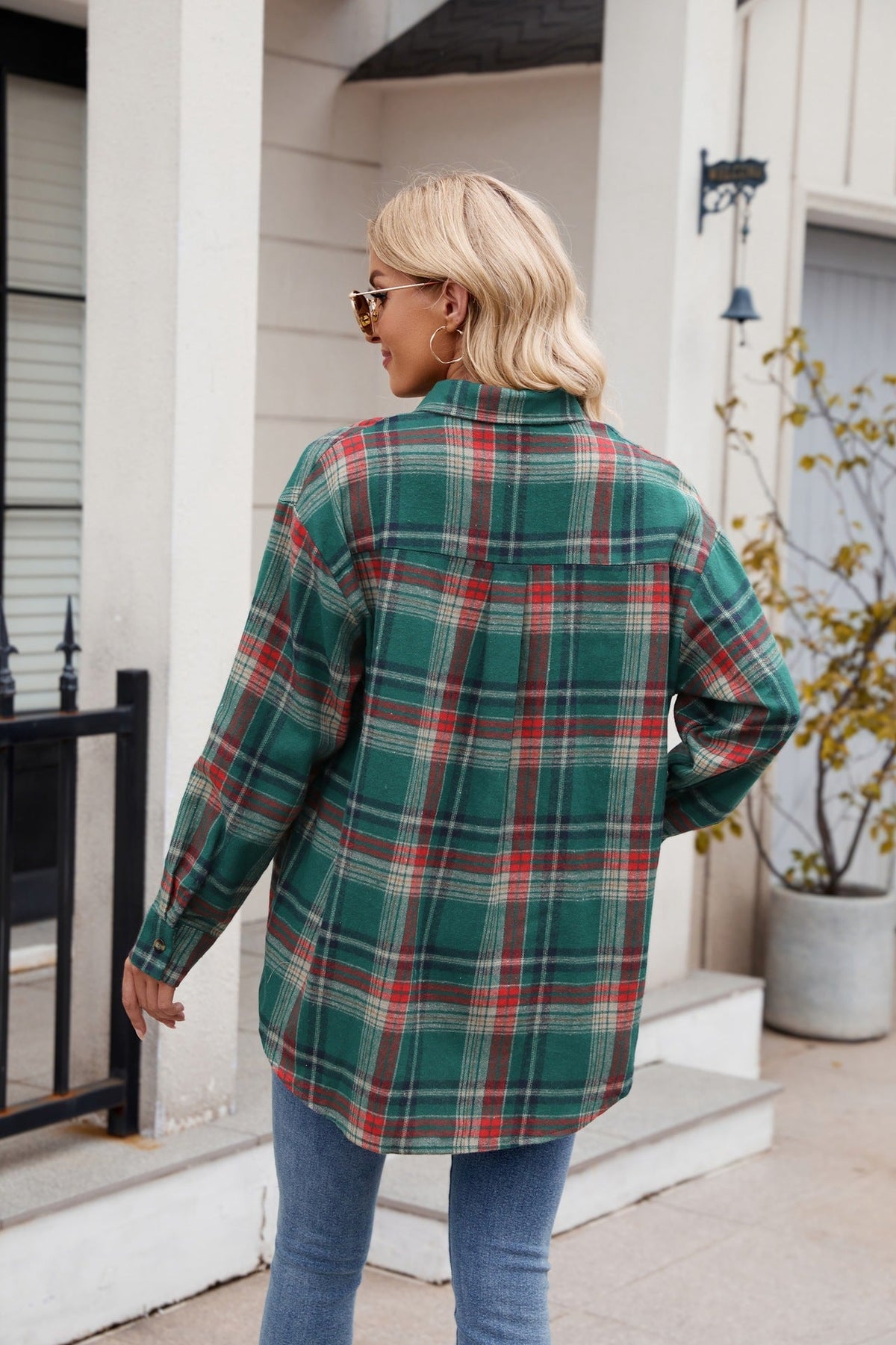 Women's Loose-Fitting Long Checked Shirt