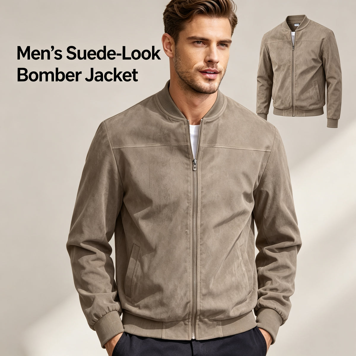 Men’s Suede-Look Bomber Jacket