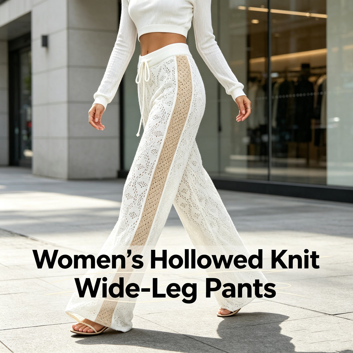 Women’s Hollowed Knit Wide-Leg Pants