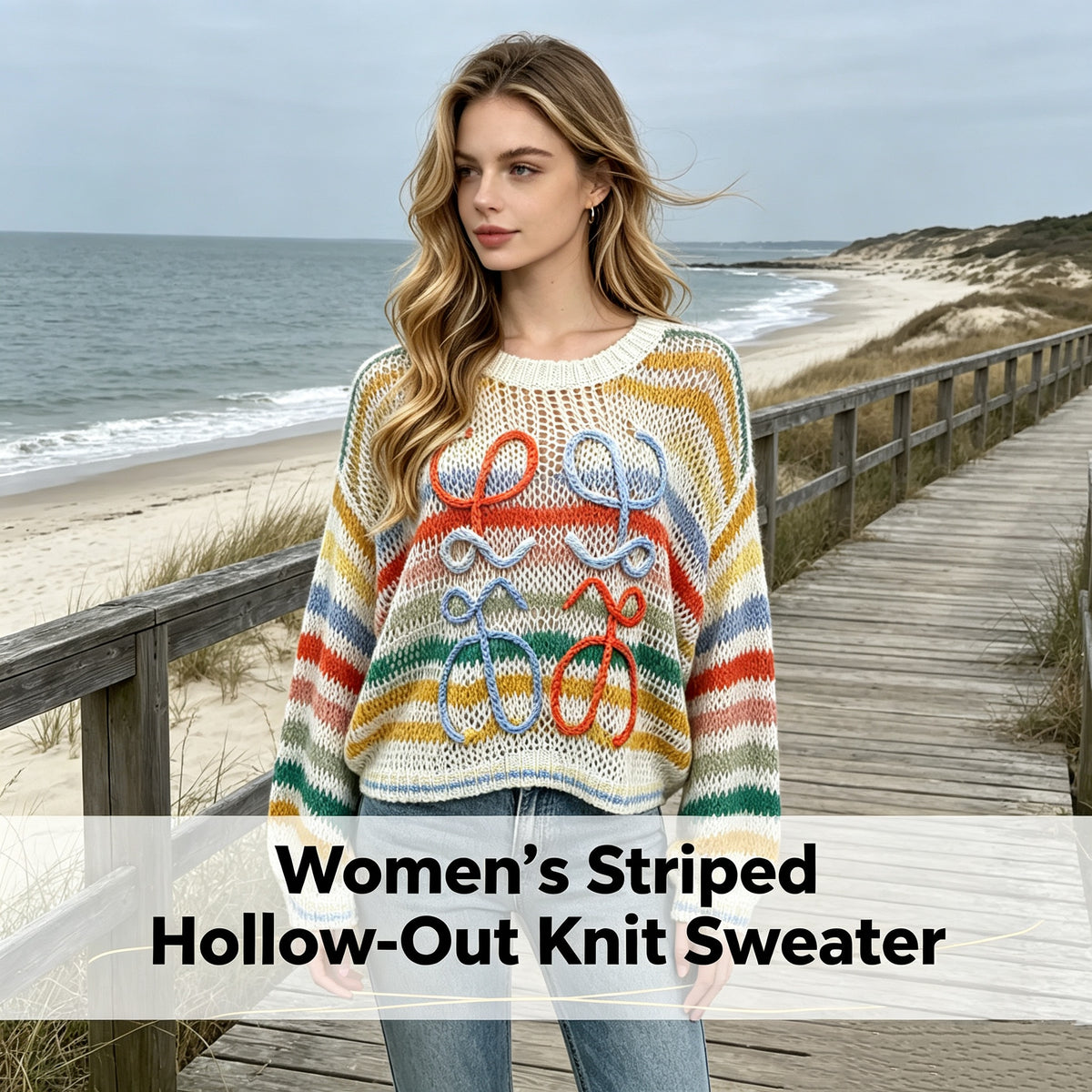 Women’s Striped Hollow-Out Knit Sweater