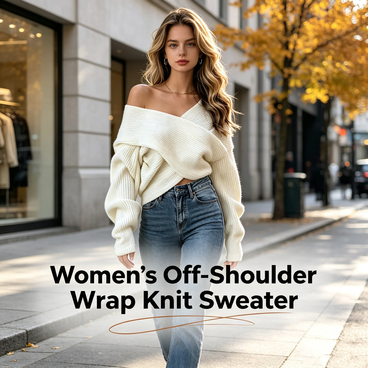 Women’s Off-Shoulder Wrap Knit Sweater