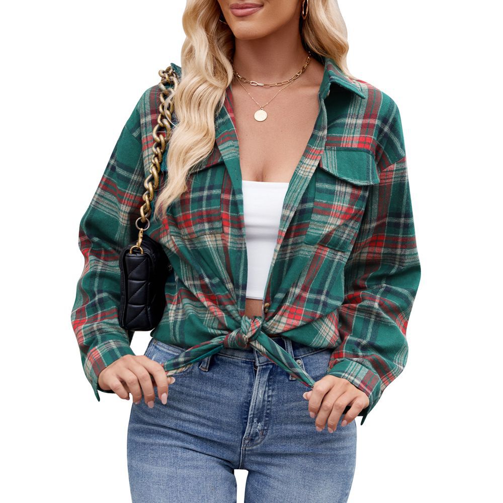 Women's Loose-Fitting Long Checked Shirt