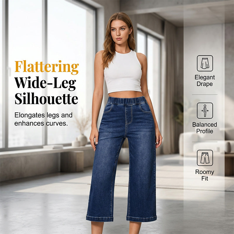 Women's Pull-On Wide-Leg Cropped Denim Jeans
