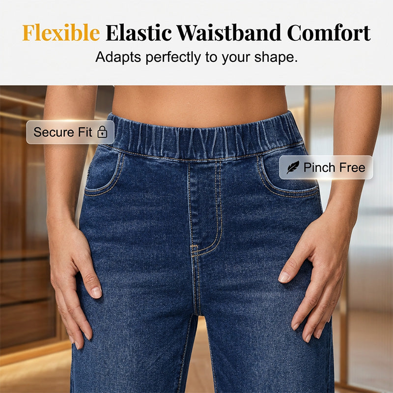 Women's Pull-On Wide-Leg Cropped Denim Jeans