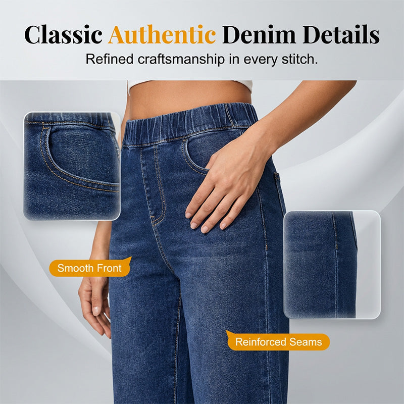 Women's Pull-On Wide-Leg Cropped Denim Jeans