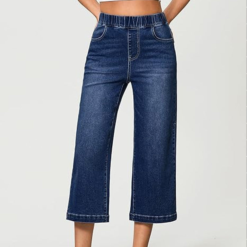 Women's Pull-On Wide-Leg Cropped Denim Jeans