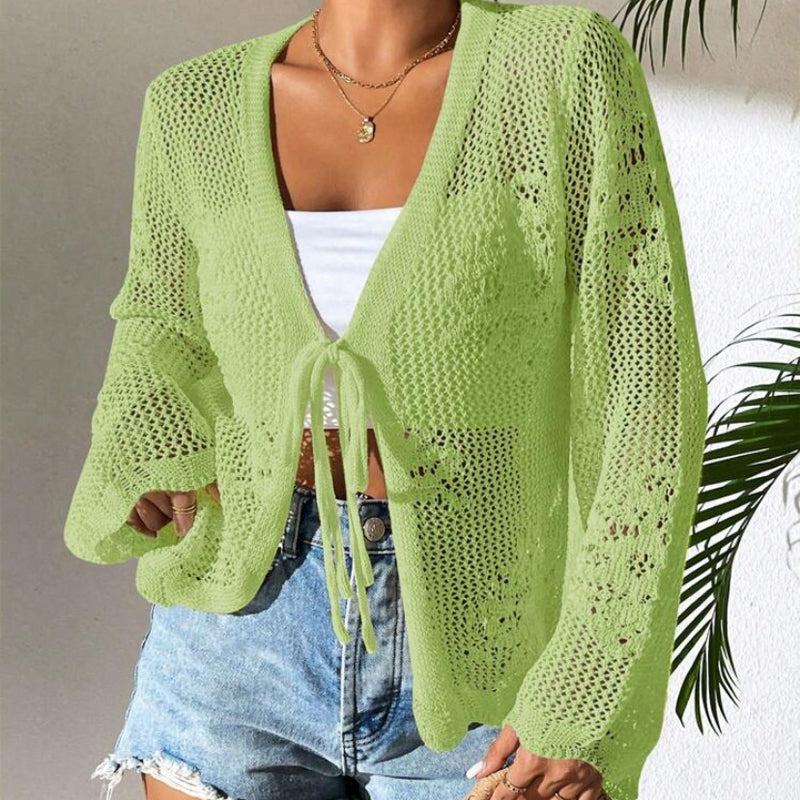 Casual Loose V-Neck Hollow-Out Tie Cardigan