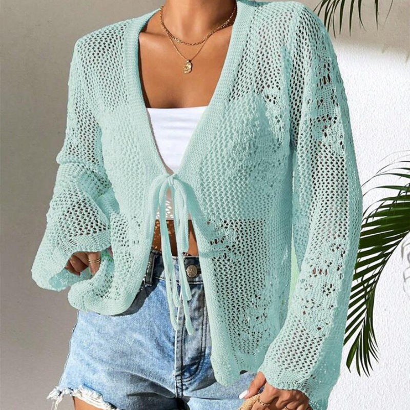 Casual Loose V-Neck Hollow-Out Tie Cardigan