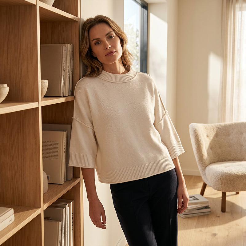 Women's Short Sleeve Loose-Fit Cropped Sweater