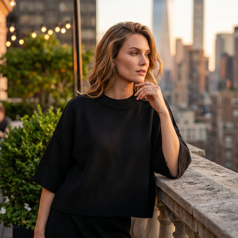 Women's Short Sleeve Loose-Fit Cropped Sweater