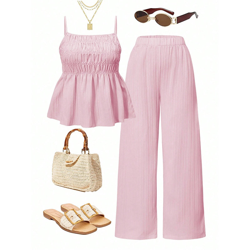 Women's Casual Cami Top & Wide-Leg Pants Set