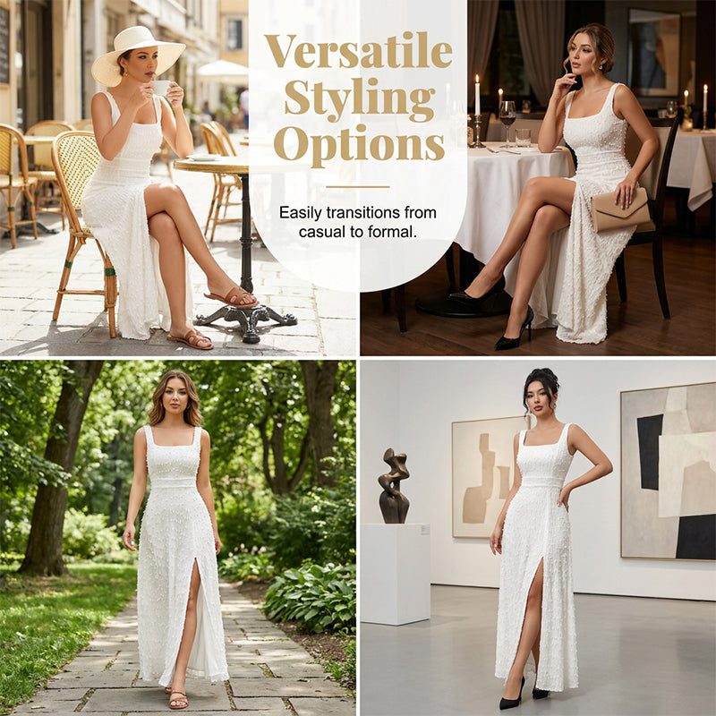 Women's Sleeveless Square Neck Split Maxi Dress