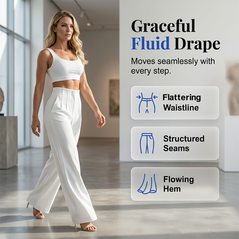 Ladies' Solid Wide Leg Trousers