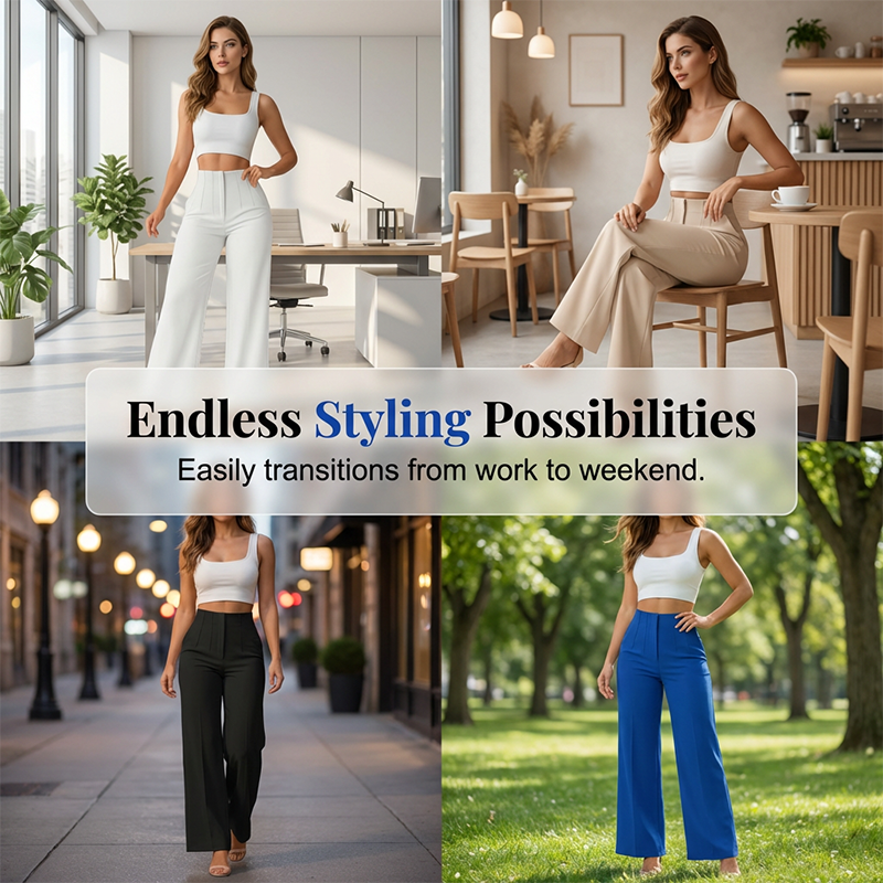 Ladies' Solid Wide Leg Trousers
